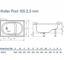 Koller Pool Стальная ванна 105x70E с сиденьем – фотография-3