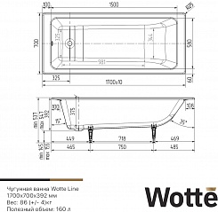 Wotte Ванна чугунная Line 170х70 – фотография-3