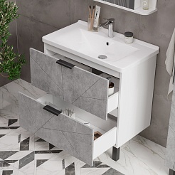 Volna Мебель для ванной Twing 80.2Y белая/бетон – фотография-6