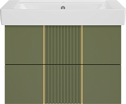 Brevita Мебель для ванной Vega 80 подвесная зеленая/золото – фотография-4