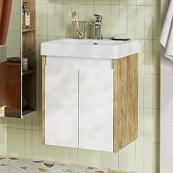 Акватон Мебель для ванной Сканди Doors 45 белая/дуб рустикальный – фотография-5
