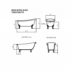 Фэма Акриловая ванна "Alba 155", ножки бронза, покрытие RAL металлик  – фотография-4