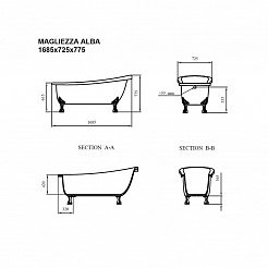 Фэма Акриловая ванна "Alba 168", ножки хром, покрытие RAL металлик  – фотография-3