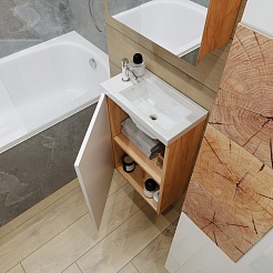 Бриклаер Мебель для ванной Форест 40 подвесная белый/дуб золотой – фотография-7