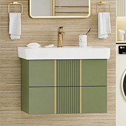 Brevita Мебель для ванной Vega 80 подвесная зеленая/золото – фотография-3