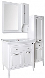 ASB-Woodline Мебель для ванной Гранда 85, шкафчик, белый (патина серебро), массив ясеня – фотография-2