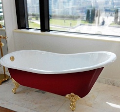Фэма Чугунная ванна "Gracia Red", ножки золото, красный глянец – фотография-4