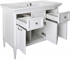 ASB-Woodline Мебель для ванной Гранда 105, белый (патина серебро), массив ясеня – фотография-5