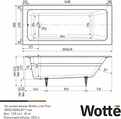Wotte Ванна чугунная Line Plus 180х80 – фотография-3