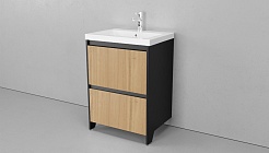 Velvex Мебель для ванной напольная Klaufs 60 черная/дерево, 2 ящика – фотография-4