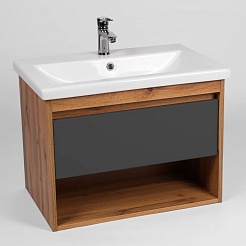 Viant Мебель для ванной Бостон 80 1 ящик подвесная графит/дуб вотан – фотография-3