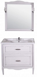ASB-Woodline Мебель для ванной Римини Nuovo 80 белый (патина серебро), массив ясеня – фотография-1