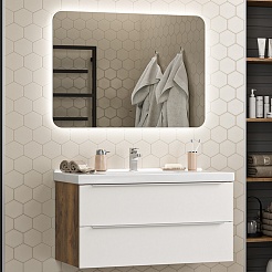 Misty Мебель для ванной Карат 100 подвесная белая/дуб галифакс олово – фотография-1
