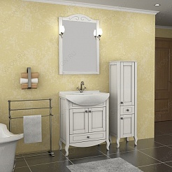 ASB-Woodline Зеркало для ванной Флоренция 65 белое/ патина серебро, массив ясеня – фотография-5
