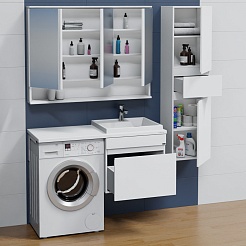 СанТа Мебель для ванной под стиральную машину Марс 120 R 1 ящик подвесная белая – фотография-3