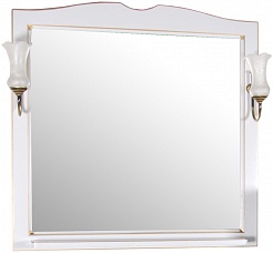 ASB-Woodline Зеркало для ванной Верона 90 белое патина золото, массив ясеня – фотография-1