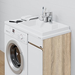 СанТа Мебель для ванной под стиральную машину Марс 90 R белая/янтарное дерево – фотография-6