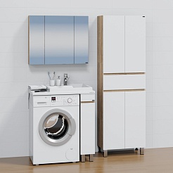 СанТа Мебель для ванной под стиральную машину Марс 80 R белая/янтарное дерево – фотография-2
