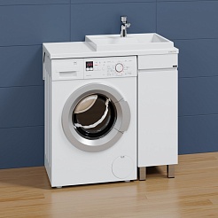 СанТа Мебель для ванной под стиральную машину Марс 90 R с зеркальным шкафом Стандарт 90 белая – фотография-3