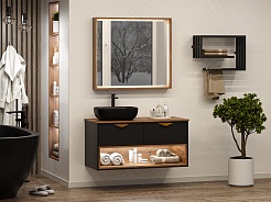 Brevita Мебель для ванной Bergen 105 подвесная дуб галифакс олово/черная – фотография-2
