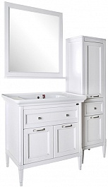 ASB-Woodline Мебель для ванной Гранда 85, белый (патина серебро), массив ясеня – фотография-2
