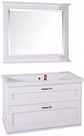 ASB-Woodline Мебель для ванной Прато 100 белый, патина серебро, массив ясеня – фотография-1