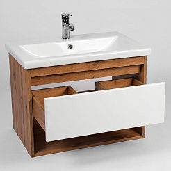Viant Мебель для ванной Бостон 80 1 ящик подвесная белая/дуб вотан – фотография-5