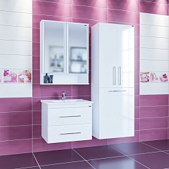 СанТа Мебель для ванной Вегас 65 подвесная с зеркальным шкафом Вегас 70 белая – фотография-2
