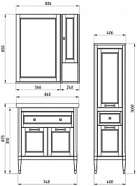 ASB-Woodline Мебель для ванной Гранда 85, шкафчик, белый (патина серебро), массив ясеня – фотография-10