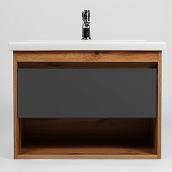 Viant Мебель для ванной Бостон 70 1 ящик подвесная графит/дуб вотан – фотография-4