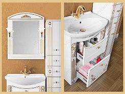 Водолей Мебель для ванной "Кармен 85" 2 ящика, белая/золото – фотография-2
