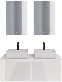 Dreja Мебель для ванной с двумя раковинами и столешницей W 125 подвесная белая – фотография-1