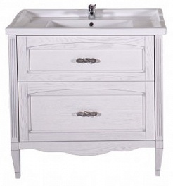 ASB-Woodline Мебель для ванной Римини Nuovo 80 белый (патина серебро), массив ясеня – фотография-2