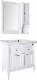 ASB-Woodline Мебель для ванной Гранда 85, шкафчик, белый (патина серебро), массив ясеня – фотография-1