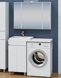 СанТа Мебель для ванной под стиральную машину Марс 110 L 2 двери белая – фотография-1