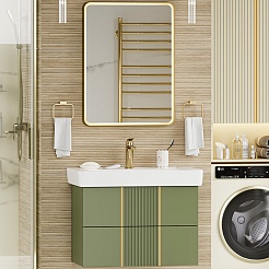 Brevita Мебель для ванной Vega 80 подвесная зеленая/золото – фотография-1