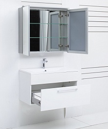 De Aqua Мебель для ванной Кубика 90, зеркало-шкаф Алюминиум – фотография-12