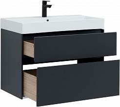 Aquanet Мебель для ванной Бруклин 85 подвесная черная матовая – фотография-23