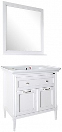 ASB-Woodline Мебель для ванной Гранда 85, белый (патина серебро), массив ясеня – фотография-1