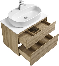 Акватон Мебель для ванной с белой столешницей Либерти 75 Одри Round дуб эльвезия – фотография-3