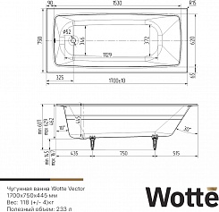 Wotte Ванна чугунная Vector 170х75 – фотография-3
