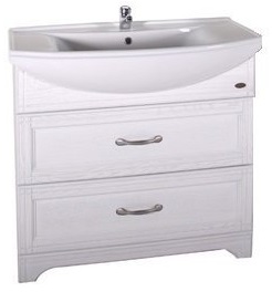 ASB-Woodline Мебель для ванной Берта 85, зеркало-шкаф, массив ясеня, белый/патина серебро – фотография-4