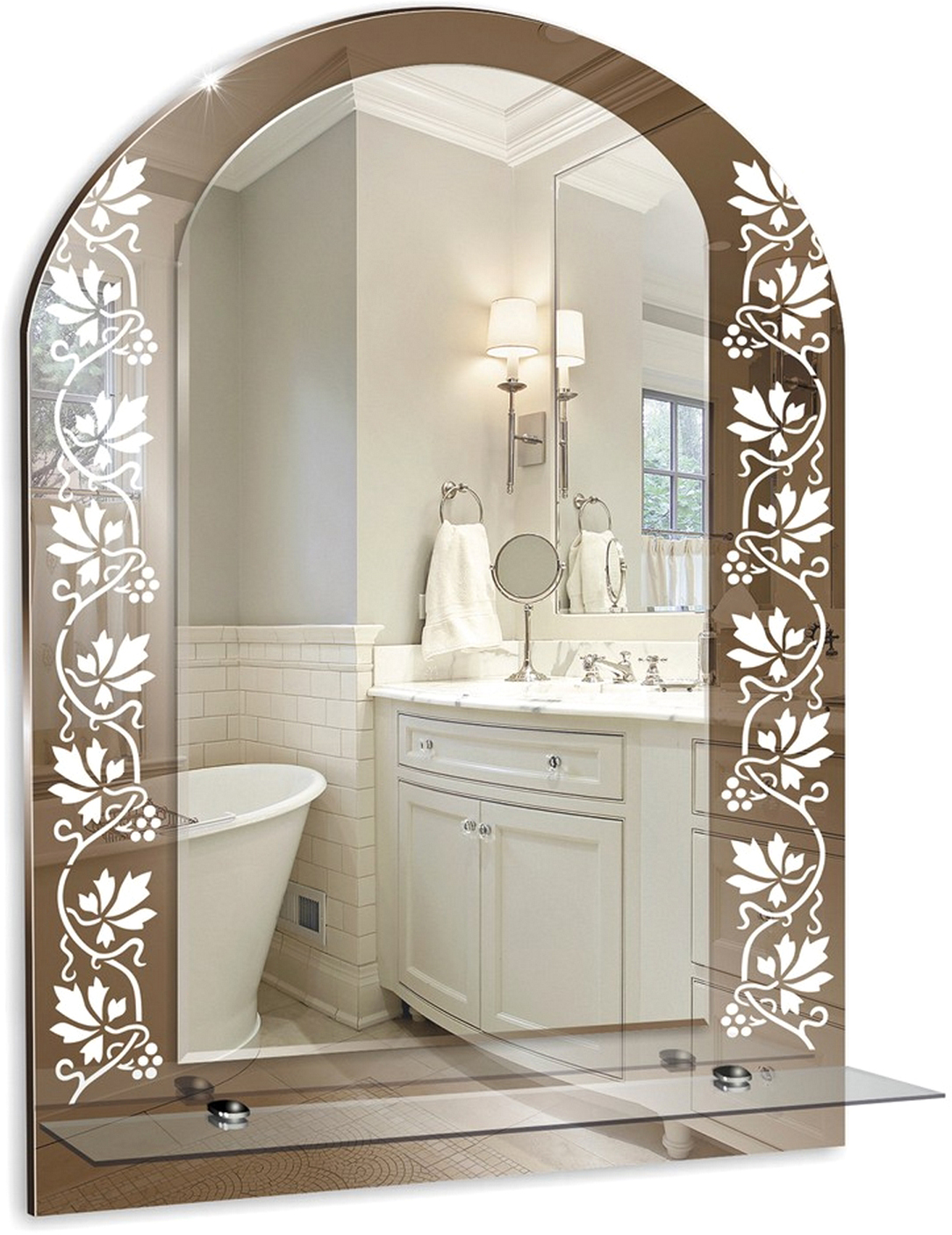 Овальное зеркало с полкой в ванную комнату