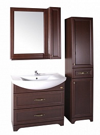 ASB-Woodline Мебель для ванной Берта 85 антикварный орех, зеркало-шкаф, массив ясеня, орех – фотография-12