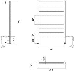 Domoterm Полотенцесушитель электрический Квадро DMT П8 500x800 EK R хром – фотография-5