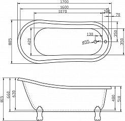 BelBagno Акриловая ванна BB04-ORO, ножки BB-LEG-LION-ORO – фотография-4