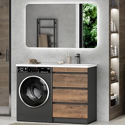 Misty Мебель для ванной Коломбо 120 R под стиральную машину дуб галифакс/антрацит – фотография-1