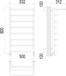 Terminus Полотенцесушитель водяной Полка П8 500x800 с полкой хром – фотография-3