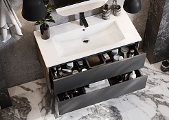 Акватон Мебель для ванной Сохо 100 R подвесная дуб веллингтон/графит софт – фотография-4
