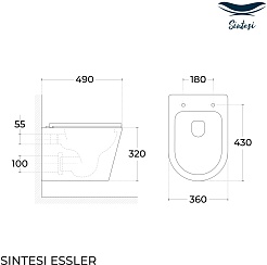 Sintesi Унитаз Essler подвесной безободковый белый с сиденьем микролифт – фотография-6